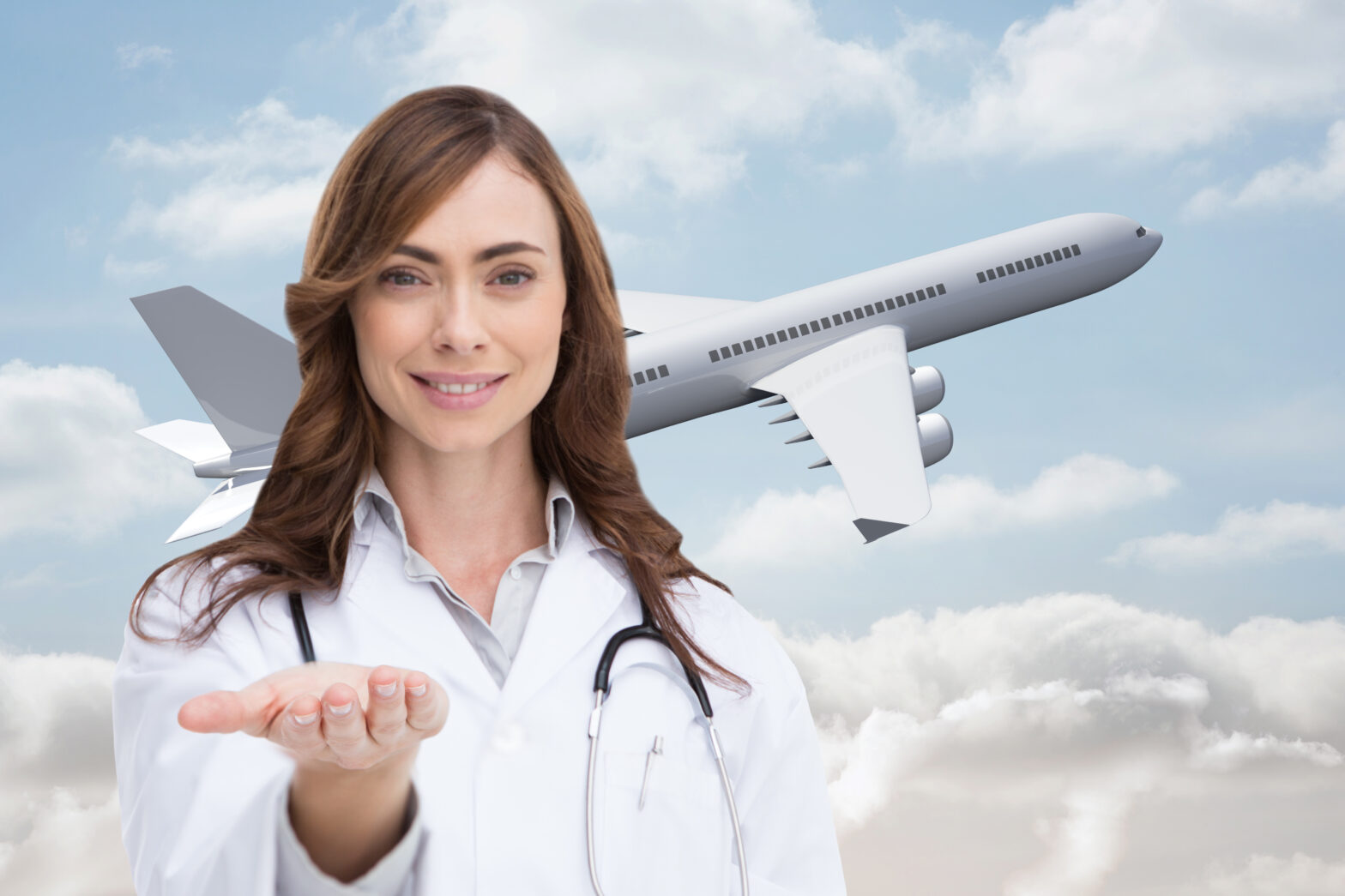 Composite,Image,Of,Portrait,Of,Female,Nurse,Holding,Out,Open